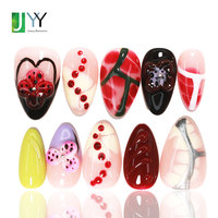 Vente en gros de faux ongles courts en gel 3D à motif floral tropical, petite taille, luxe, faits à la main, forme amande, ongles en acrylique personnalisés