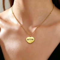 Collier pendentif en forme de cœur Miou plaqué or, imitation acier inoxydable, chaîne à maillons, lettres ajourées MAMAN, tendance pour femme
