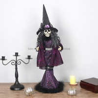 SOTE nouveau Halloween violet Noble sorcière décoration de bureau Halloween sorcière 52CM debout squelette visage sorcière ornement