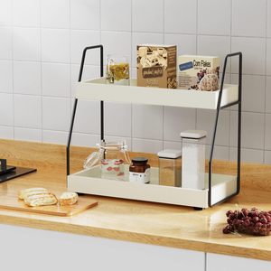 Estante de Almacenamiento de Cocina de Doble Capa con Marco Metálico y Bandejas de Plástico para Organización de Encimeras - Product Image 1