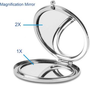 Personalized Silver Mini Sublimation Metal Compact Pocket <b>Mirror</b> with Art Deco Design and 2X Magnification for Daily Makeup Use - Product Image 3