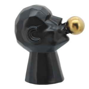 Scultura geometrica a forma di testa con sfera dorata, statua in ceramica per decorazione di casa e ufficio. - Product Image 2