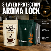 Sacs à café personnalisés, imprimés sur mesure, qualité alimentaire, faible MOQ, impression numérique, pochette mate autoportante avec valve, sacs d'emballage pour grains de café