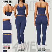 Vêtements de sport pour femmes, haut sans manches à col en V sans couture, tissu respirant, leggings de sport pour femmes, ensembles de vêtements de sport pour femmes