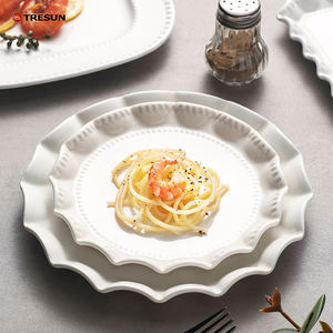 Assiette de table en grès fin blanc gaufré, vaisselle en gros pour service de table - Product Image 1