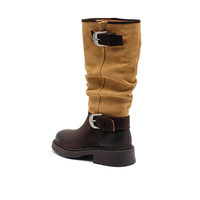 Bottes en cuir véritable pour femmes, à lacets et boucle, bicolores, confortables, souples, légères, au-dessus du genou