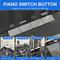 TikTok Trend Acier inoxydable 304 Évier de cuisine à une cuvette Robinet cascade à affichage numérique noir avec quatre trous multifonctions