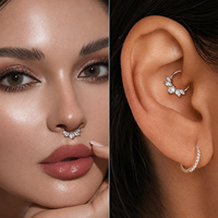 Anneau de septum nasal en alliage de titane G23 plaqué or 16G, serti de zircon, forme géométrique, tendance, pour usage quotidien, bijou pour le nez et l'oreille
