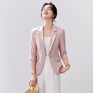 White Blazer For Women Solid Color Padded Shoulder Slim Fit Spring Autumn Commuting Style - Product Image 3
