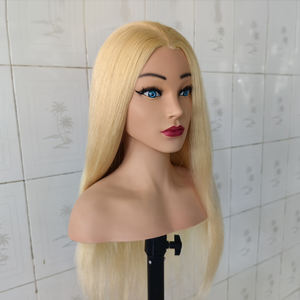Nouvelle arrivée 100 vrais cheveux humains formation Mannequin <span class=keywords><strong>tête</strong></span> 60 cm de Long cheveux blonds Style pratique Mannequin cosmétologie poupée - Product Image 6