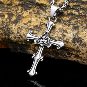 yunnique Horus God's Eye <b>Cross</b> Necklace Men Thai Silver Titanium Steel Pendant Retro Fashion Jewelry Gift - Product Image 2