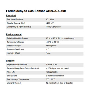 Sensor de Formaldehído Membrapor Ch2o/Ca-100, Monitor de Calidad del Aire, Cumple con RoHS de Suiza - Product Image 3