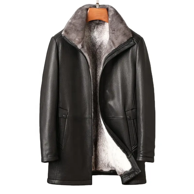 Зимняя кожаная куртка с меховой подкладкой, куртка из натурального меха, меховое пальто для мужчин, длинная теплая куртка