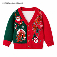 Cardigan de Noël en gros pour enfants, pull jacquard tricoté, garçons filles, Père Noël Bonhomme de neige Pain d'épices, col en V, boutons sur le devant, tricot côtelé