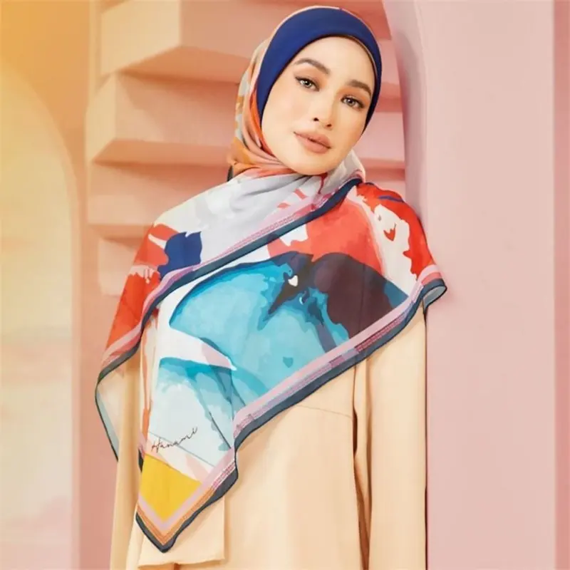 new square folard glitter femme manche muslim malaysia scarf cotton print women hijab handkerchiefs en coton clip fabric