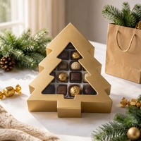Caja de Regalo Personalizada en Forma de Árbol de Navidad, Color Dorado Mate, con Ventana de Acetato, Suministro Directo de Fábrica al por Mayor para Venta al por Menor y Regalos