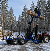 Rimorchio Forestale da 6 Tonnellate con Gru Idraulica da 4,7m, Rimorchio per Trattore con Pompa a Pistone per Carico Tronchi