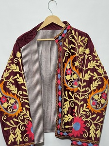 Women's <b>Velvet</b> Mandarin Collar <b>Jacket</b> Full Sleeve Hand Embroidered Floral Pattern Winter Elegant Style <b>Velvet</b> <b>Jacket</b> - Product Image 3