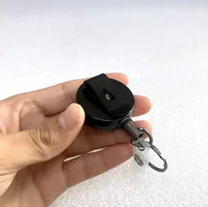 M-014 Matte Black 40mm Round Metal Heavy Duty Badge Reel Clip Keychain Retractable Multi-Tool Badge Holder