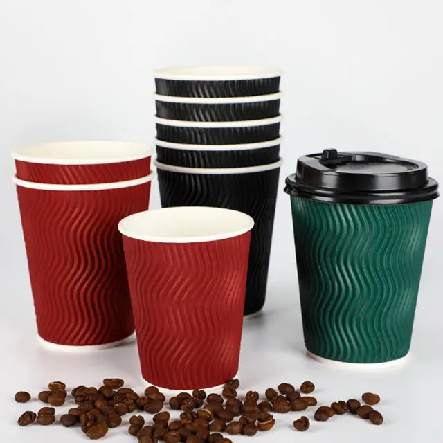 custom printed logo color 3 oz 4oz 5 oz 6.5 oz 7 oz 8oz 10 oz12oz 16oz disposable coffee ripple paper cup with lid