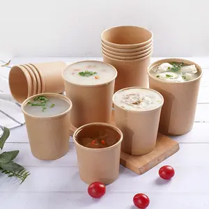 Ready Bulk Lunch Bowl Disposable Round Soup Bowls Food Kraft Paper Salad Cup Bowls With Pp Lid