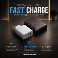 Chargeur mural double port 45W Type-C PD + USB-A QC, bloc de charge rapide PD45W QC18W, prise US EU, chargeur de voyage