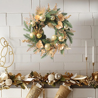 Couronne de fleurs de Noël artificielle boule de boules d'or personnalisée pour porte d'entrée suspendue décorative de vacances