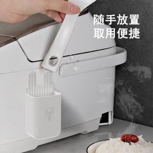 Rice Scoop Holder With Suction Cup White Kitchen Storage Rack For Rice <b>Cooker</b> Minimalist Design <b>Multi</b> <b>Function</b> - Product Image 1