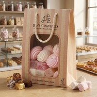 Sac cadeau personnalisé en papier écologique pour bonbons et chocolats avec fenêtre et poignée en corde, idéal pour les pâtisseries