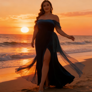 Вечернее платье больших размеров с открытыми плечами и высоким разрезом, облегающее платье для вечеринок, банкетов и выпускных вечеров - Product Image 6