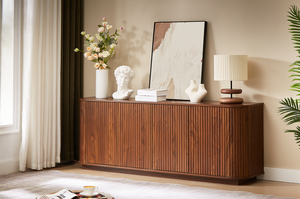 Modern Adjustable Sideboard Storage Cabinet TV Stand with Wave Pattern <b>Buffet</b> Cabinet Wooden Vertical Striped Living Room - Product Image 2