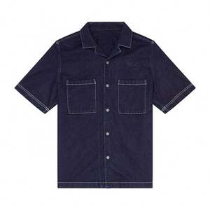 Camisas de mezclilla transpirables antiarrugas personalizadas para hombres de manga corta informal - Product Image 4