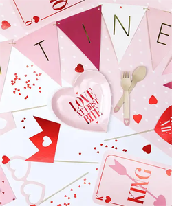 Ensemble de vaisselle jetable pour fête DAMAI, assiettes en papier rose cœur, magnifiques - Product Image 1