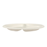 Assiette de bagasse de canne à sucre jetable de 9 \ "écologique avec 3 compartiments et motif à trois grilles pour les fêtes
