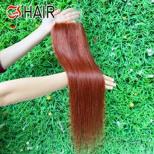 GS a buon mercato brasiliano capelli umani Remy intrecciati rosso scuro colore ramato #33 bundle di capelli lisci e lisci con chiusura in pizzo