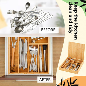 Bamboo Tableware <b>Storage</b> <b>Box</b> Rectangular 45L Eco-Friendly Drawer Organizer For <b>Kitchen</b> Bedroom Silverware Tray Knife Holder - Product Image 2