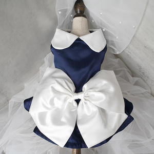 Vestido de noiva para cães, fantasia de vestido para animais de estimação, atacado pequeno azul marinho e branco, suprimentos para animais de estimação - Product Image 4