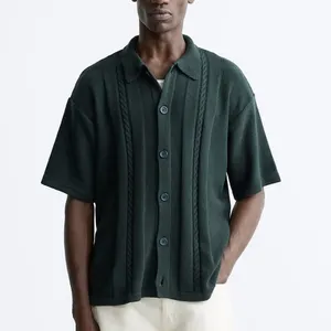 Custom Logo OEM ODM Short Sleeve Plain Cotton Cable Knitwear Knitted Polo Shirt Custom Sweater Men