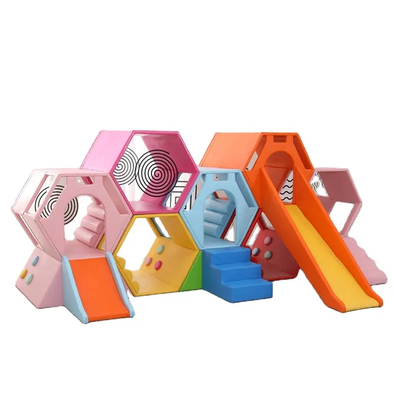 Customize soft package coloful honeycomb slides indoor kids soft play climber sets sense system training equipment for home