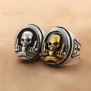 Men's Titanium Steel Skull <b>Ring</b> <b>Silver</b> And Gold Cross Shape Punk Fashion Jewelry Gift - Product Image 1