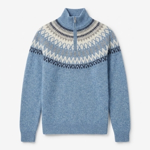 Finesse Quality LS Troyer Neck Geometric Jacquard 85% Acrylic 15% RWS Wool 7GG <b>Mens</b> Winter Knit <b>Pullover</b> - Product Image 1