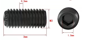 LeGood DIN916K hex with knurled head <b>set</b> <b>screw</b> M3 thread 3mm long 12.9 grade black - Product Image 2