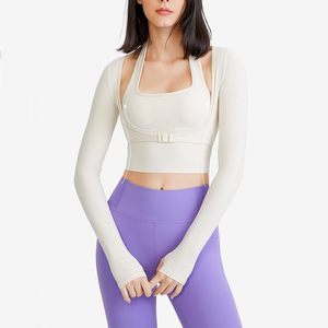 เสื้อโยคะ FOXA พร้อมบราในตัว แขนยาว ทรงครอป สำหรับผู้หญิง ออกกำลังกาย ซับเหงื่อ คอเหลี่ยม ดีไซน์เว้า - Product Image 3