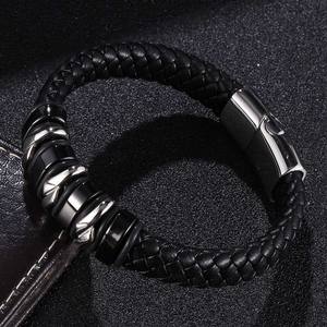 Venta al por mayor Popular de gama alta de los hombres de acero inoxidable titanio acero tejido pulsera de cuero estilo Europeo Americano inspirado budismo - Product Image 3
