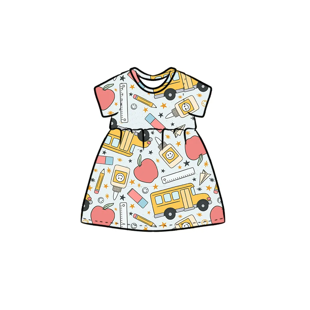 Customized Digital Pattern Summer Short Sleeve Baby Girl Dress Baseball Football Back To School Print Dress For Girls