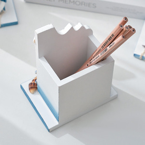 Porte-stylo en bois de style méditerranéen, décoration de bureau sur le thème de l'océan, boîte de rangement de forme carrée, ornement de bureau - Product Image 3