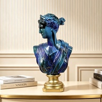 Buste de déesse grecque antique en résine marbrée bleu or de luxe, figurine d'art européen vintage, décoration de table pour la maison