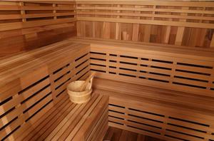 Phòng xông hơi ngoài trời di động thiết kế hiện đại với hiên nhà, cửa hình trụ gỗ nguyên khối, kết hợp với lò xông hơi hồng ngoại xa - Product Image 4