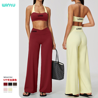 Nouvel ensemble de sport pour femme : Leggings larges en V, soutien-gorge dos nu, pour studio de danse et gym, effet push-up, vêtements d'entraînement tendance