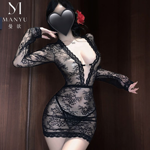 Ensemble de lingerie Manyu transfrontalier, nouveau, sexy, en dentelle transparente, décolleté plongeant, violet séduisant, pur et irrésistible 9556 - Product Image 3